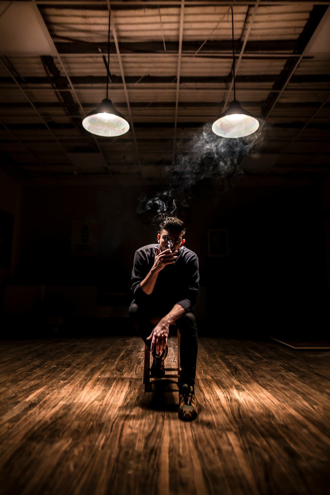 Portrait of a man lighting director in a studio
