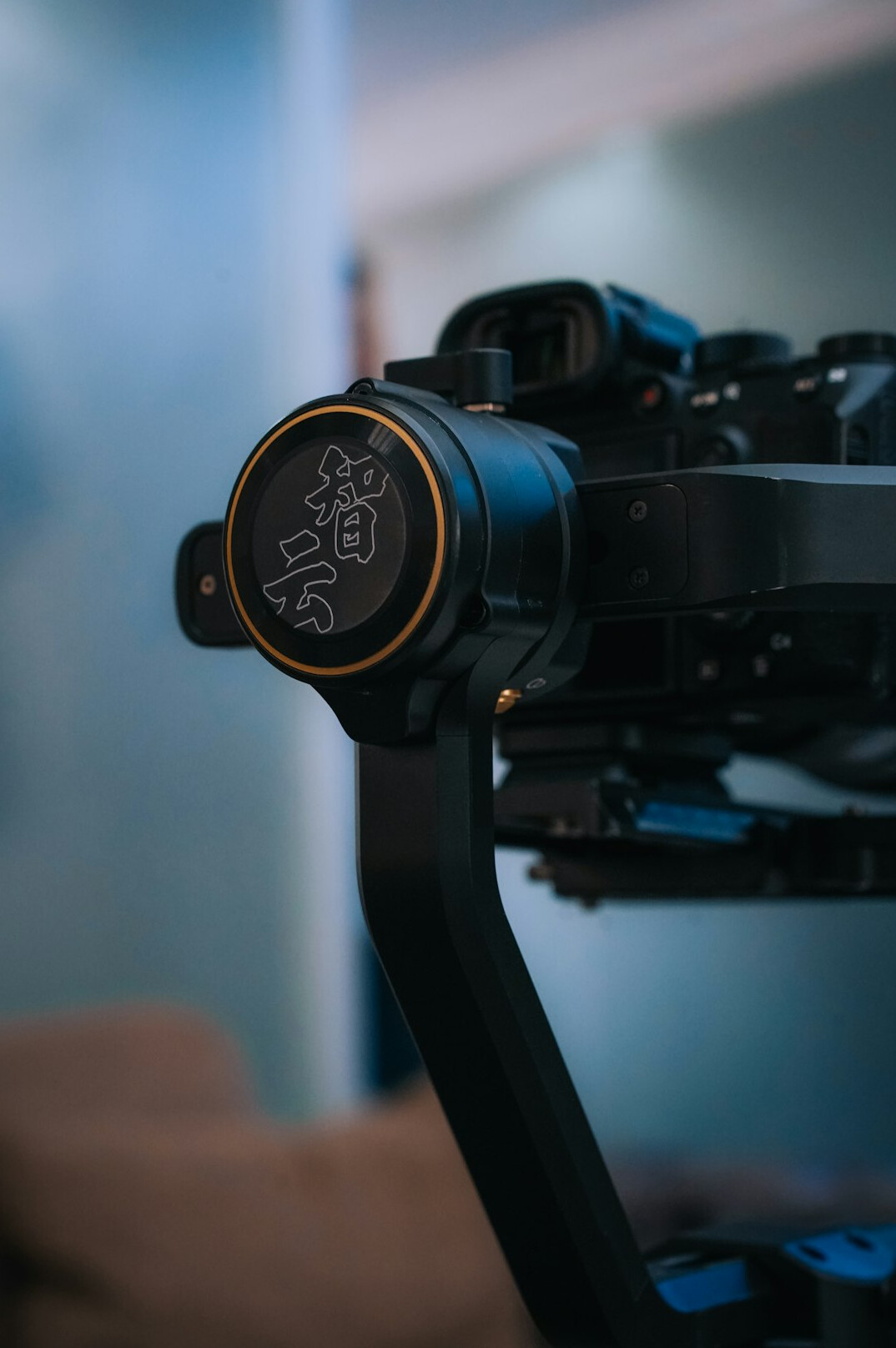 Robotic and jib studio camera moving across a television set